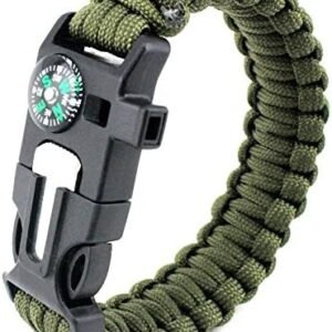 Pulseira de sobrevivência em paracord conjunto de em pederneira de aço isca apito bússola adequada para sobrevivência em ambiente selvagem