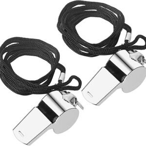 Apito de aço inoxidável com cordão, adequado para usarem como apito de sobrevivência