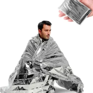 1 manta térmica, 210×160 cm, reutilizável, manta térmica prateada